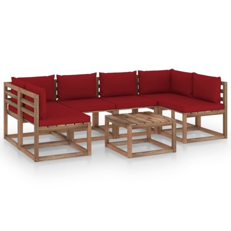vidaXL Muebles de jardín de palets 7 pzs con cojines madera impregnada