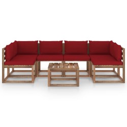 vidaXL Muebles de jardín de palets 7 pzs con cojines madera impregnada