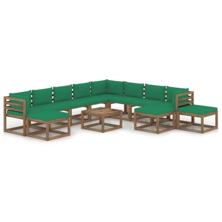 vidaXL Juego de muebles de jardín 12 piezas con cojines verde
