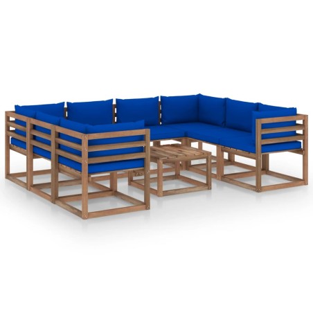 vidaXL Juego de muebles de jardín 9 piezas con cojines azules