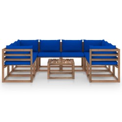 vidaXL Juego de muebles de jardín 9 piezas con cojines azules