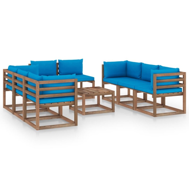 vidaXL Juego de muebles de jardín 9 piezas con cojines azul claro vidaXL Juego de muebles de jardín 9 piezas con cojines azul claro