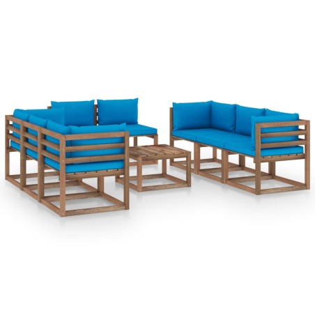 vidaXL Juego de muebles de jardín 9 piezas con cojines azul claro