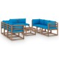 vidaXL Juego de muebles de jardín 9 piezas con cojines azul claro vidaXL Juego de muebles de jardín 9 piezas con cojines azul claro