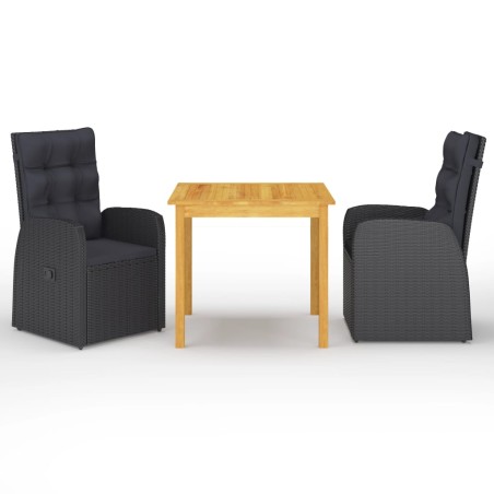 vidaXL Juego de comedor para jardín 3 piezas negro