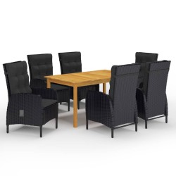 vidaXL Juego de comedor de jardín de 7 piezas negro