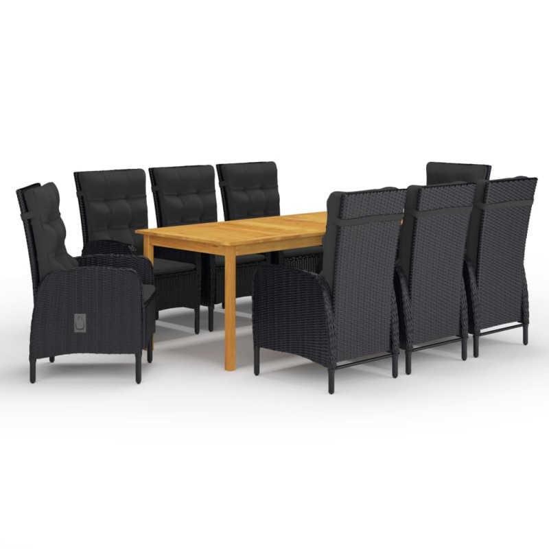 vidaXL Juego de comedor de jardín de 9 piezas negro vidaXL Juego de comedor de jardín de 9 piezas negro