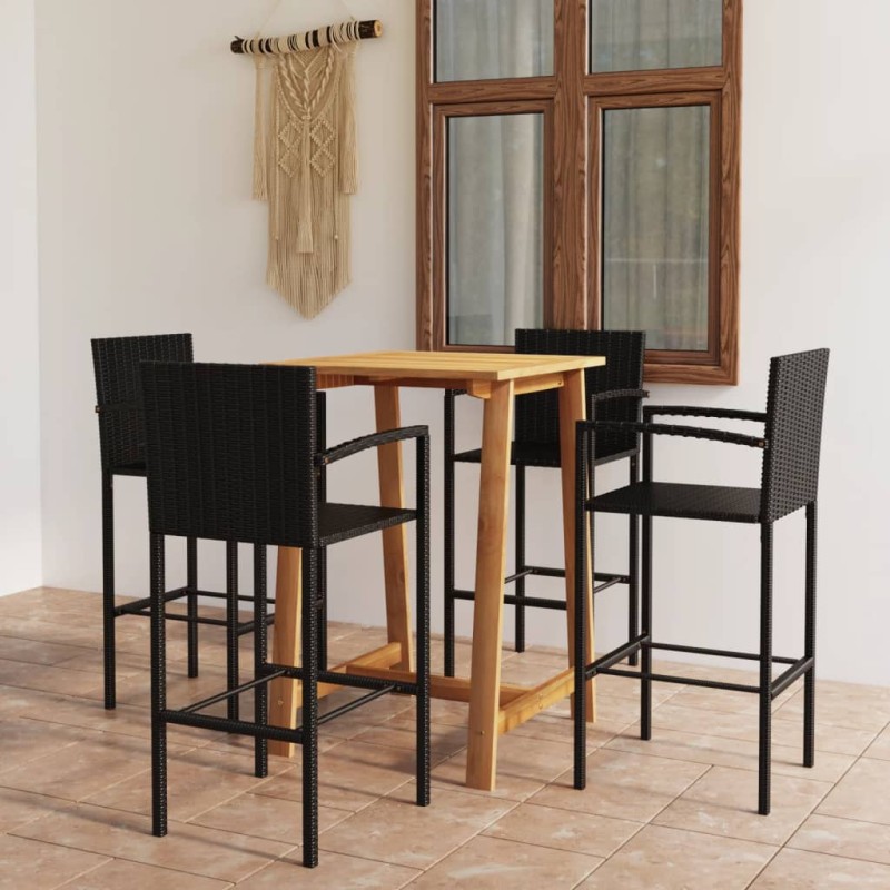 vidaXL Conjunto de bar para jardín 5 piezas negro
