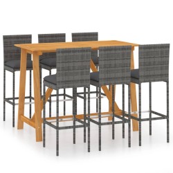 vidaXL Conjunto de bar para jardín 7 piezas con cojines gris