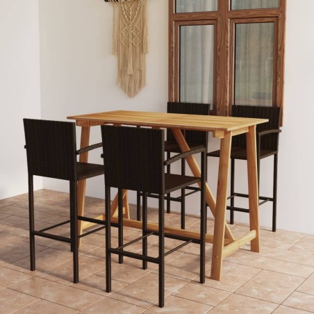 vidaXL Conjunto de bar para jardín 5 piezas marrón