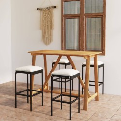 vidaXL Set de bar para jardín 5 piezas y cojines ratán sintético negro