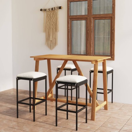 vidaXL Set de bar para jardín 5 piezas y cojines ratán sintético negro