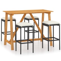 vidaXL Set de bar para jardín 5 piezas y cojines ratán sintético negro