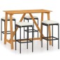 vidaXL Set de bar para jardín 5 piezas y cojines ratán sintético negro