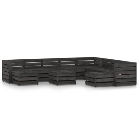 vidaXL Set de muebles de jardín 11 pzas madera de pino impregnada gris