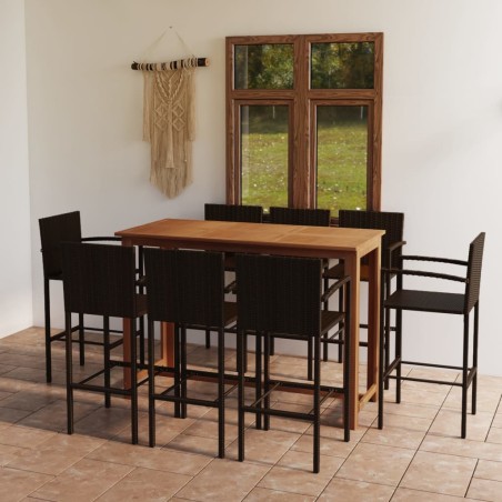 vidaXL Conjunto de bar para jardín 9 piezas marrón