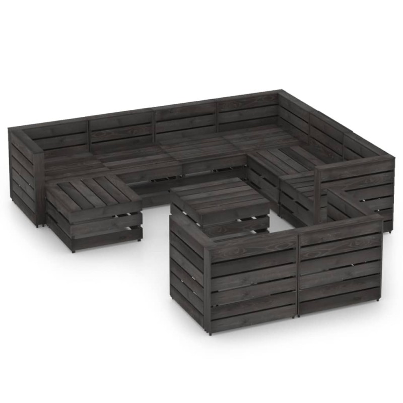 vidaXL Set de muebles de jardín 10 pzas madera de pino impregnada gris vidaXL Set de muebles de jardín 10 pzas madera de pino impregnada gris