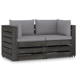 vidaXL Sofá de palets 2 plazas cojines gris madera de pino impregnada