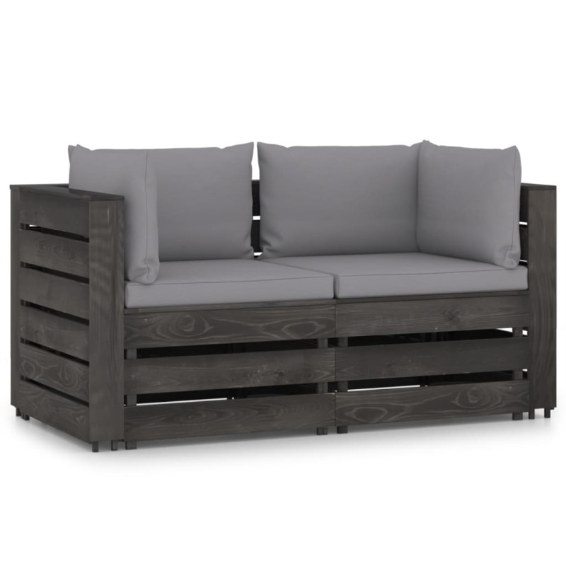 vidaXL Sofá de palets 2 plazas cojines gris madera de pino impregnada vidaXL Sofá de palets 2 plazas cojines gris madera de pino impregnada