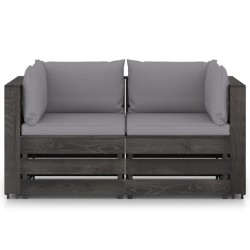 vidaXL Sofá de palets 2 plazas cojines gris madera de pino impregnada