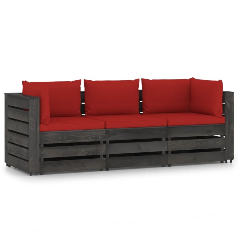 vidaXL Sofá de palets 3 plazas cojines gris madera de pino impregnada vidaXL Sofá de palets 3 plazas cojines gris madera de pino impregnada