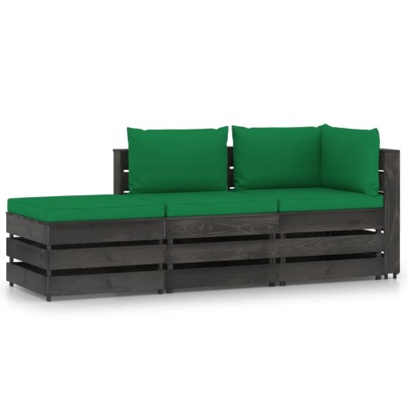 vidaXL Muebles de jardín 3 piezas con cojines madera impregnada gris