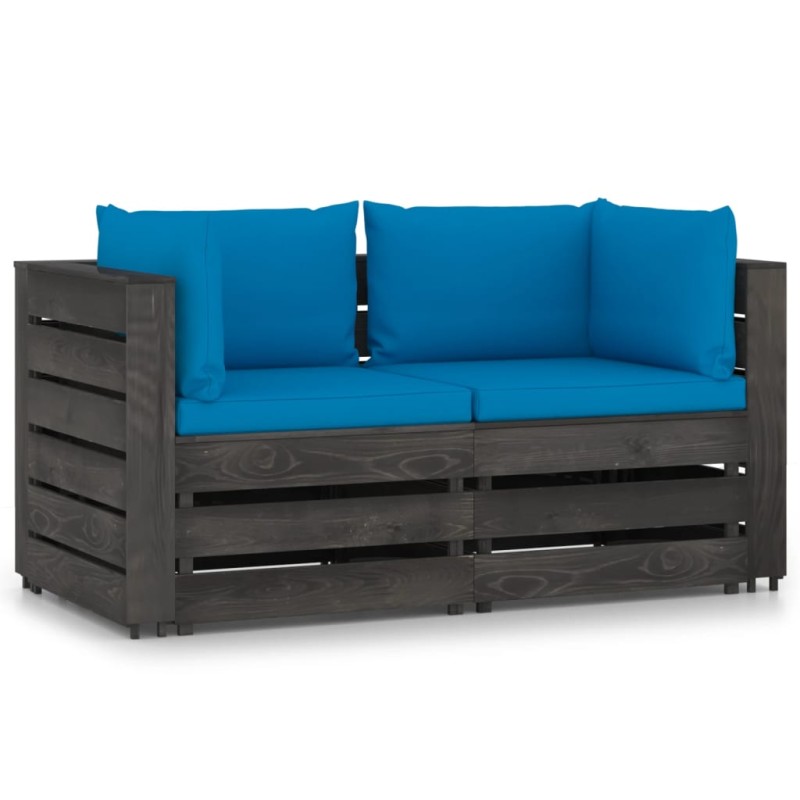 vidaXL Sofá de palets 2 plazas cojines gris madera de pino impregnada vidaXL Sofá de palets 2 plazas cojines gris madera de pino impregnada