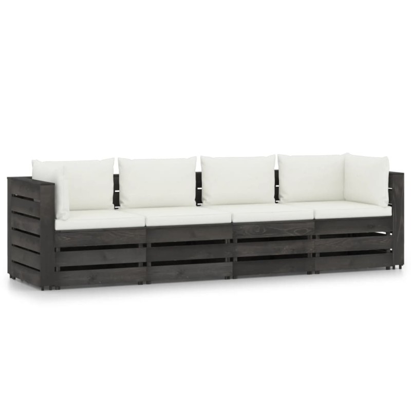 vidaXL Sofá de palets 4 plazas cojines gris madera de pino impregnada vidaXL Sofá de palets 4 plazas cojines gris madera de pino impregnada