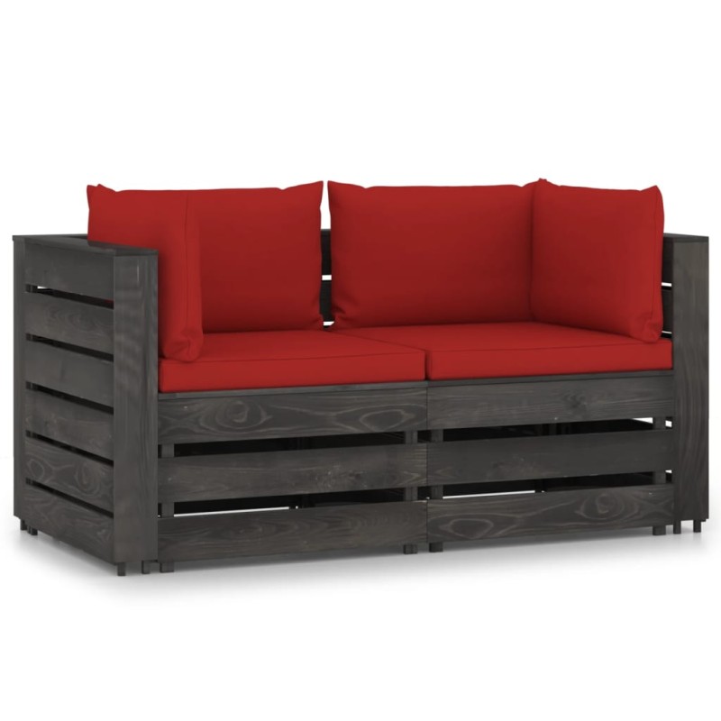 vidaXL Sofá de palets 2 plazas cojines gris madera de pino impregnada vidaXL Sofá de palets 2 plazas cojines gris madera de pino impregnada