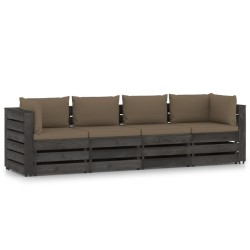 vidaXL Sofá de palets 4 plazas cojines gris madera de pino impregnada