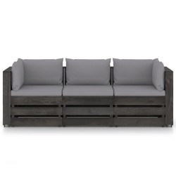 vidaXL Sofá de palets 3 plazas cojines gris madera de pino impregnada