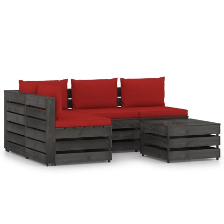 vidaXL Muebles de jardín 5 piezas con cojines madera impregnada gris