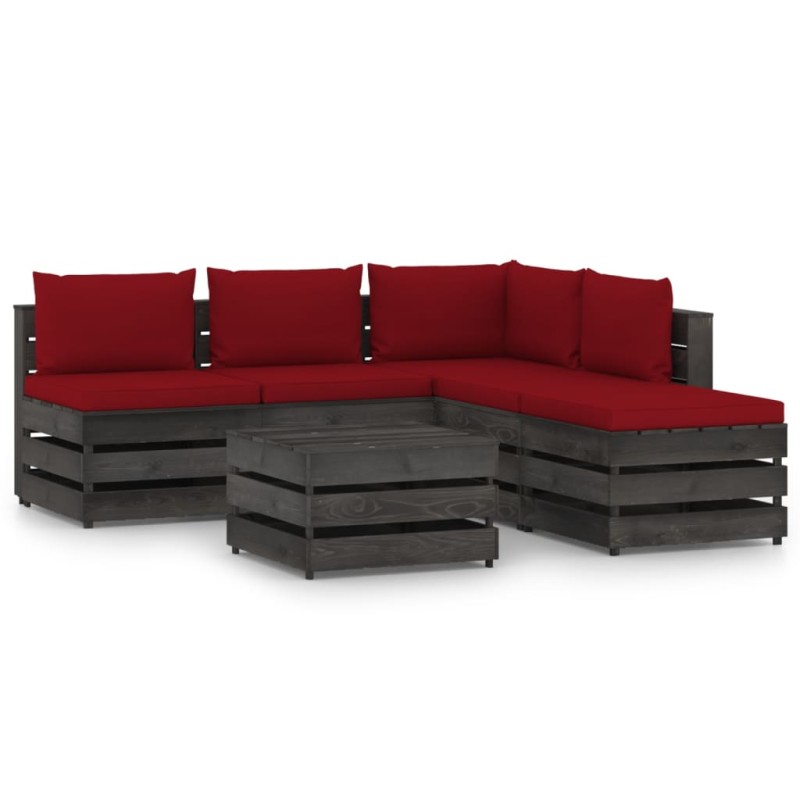 vidaXL Muebles de jardín 6 piezas con cojines madera impregnada gris vidaXL Muebles de jardín 6 piezas con cojines madera impregnada gris
