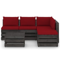 vidaXL Muebles de jardín 6 piezas con cojines madera impregnada gris