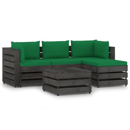 vidaXL Muebles de jardín 5 piezas con cojines madera impregnada gris