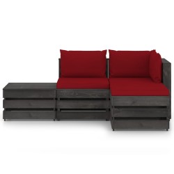 vidaXL Muebles de jardín 4 piezas con cojines madera impregnada gris