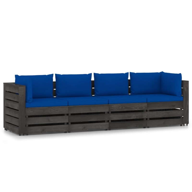 vidaXL Sofá de palets 4 plazas cojines gris madera de pino impregnada vidaXL Sofá de palets 4 plazas cojines gris madera de pino impregnada