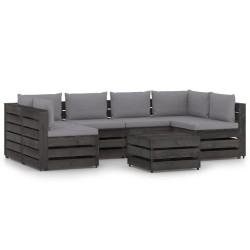 vidaXL Muebles de jardín 7 piezas con cojines madera impregnada gris