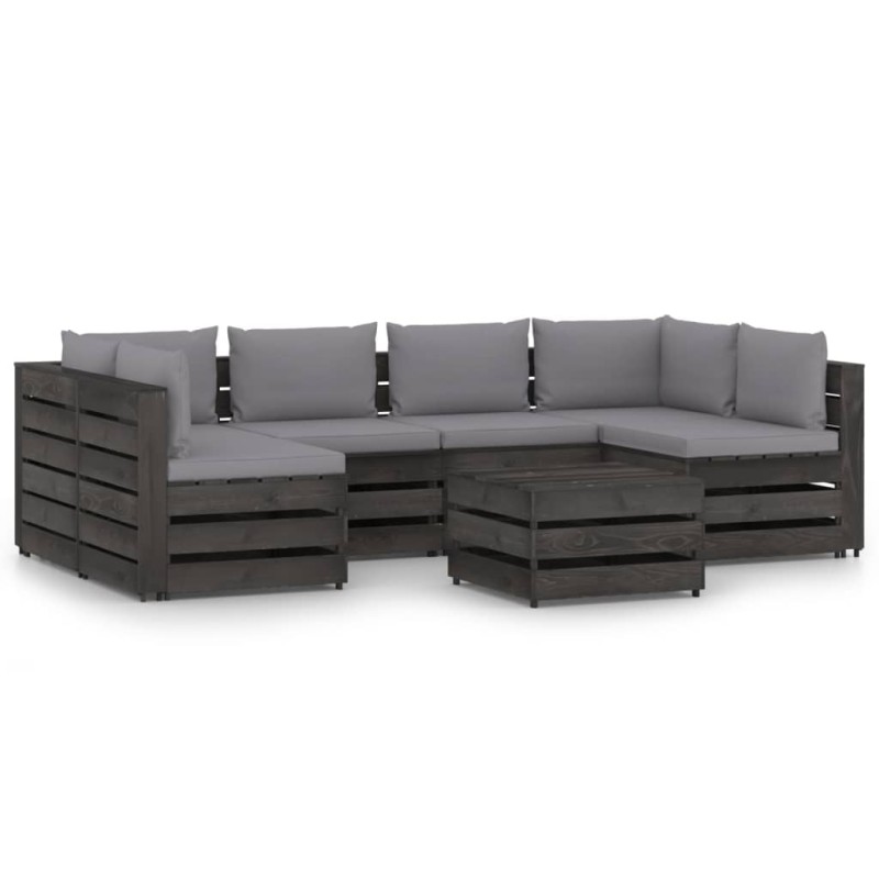vidaXL Muebles de jardín 7 piezas con cojines madera impregnada gris vidaXL Muebles de jardín 7 piezas con cojines madera impregnada gris