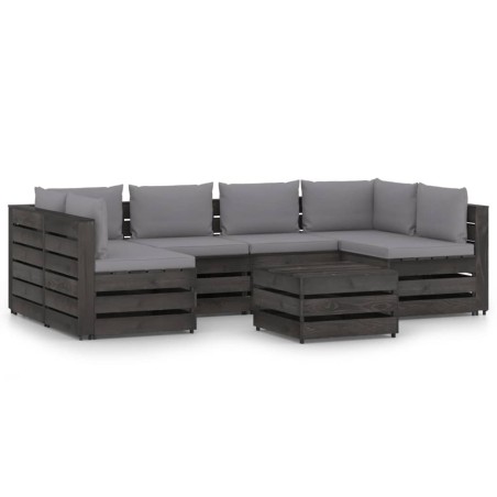 vidaXL Muebles de jardín 7 piezas con cojines madera impregnada gris