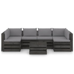 vidaXL Muebles de jardín 7 piezas con cojines madera impregnada gris