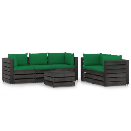 vidaXL Muebles de jardín 6 piezas con cojines madera impregnada gris
