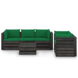 vidaXL Muebles de jardín 6 piezas con cojines madera impregnada gris