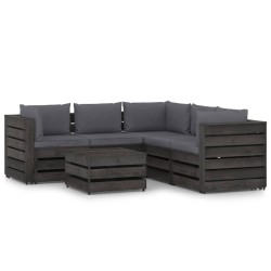 vidaXL Muebles de jardín 6 piezas con cojines madera impregnada gris