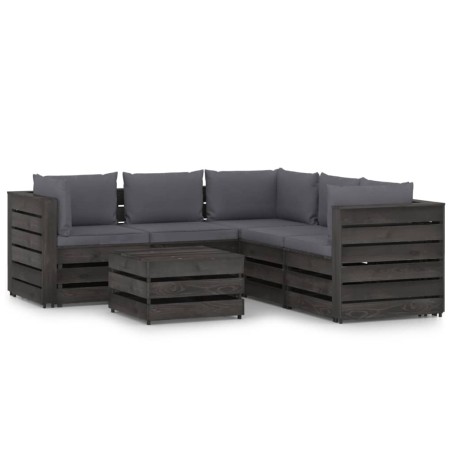 vidaXL Muebles de jardín 6 piezas con cojines madera impregnada gris