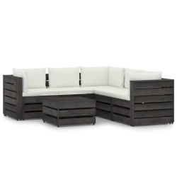 vidaXL Muebles de jardín 6 piezas con cojines madera impregnada gris