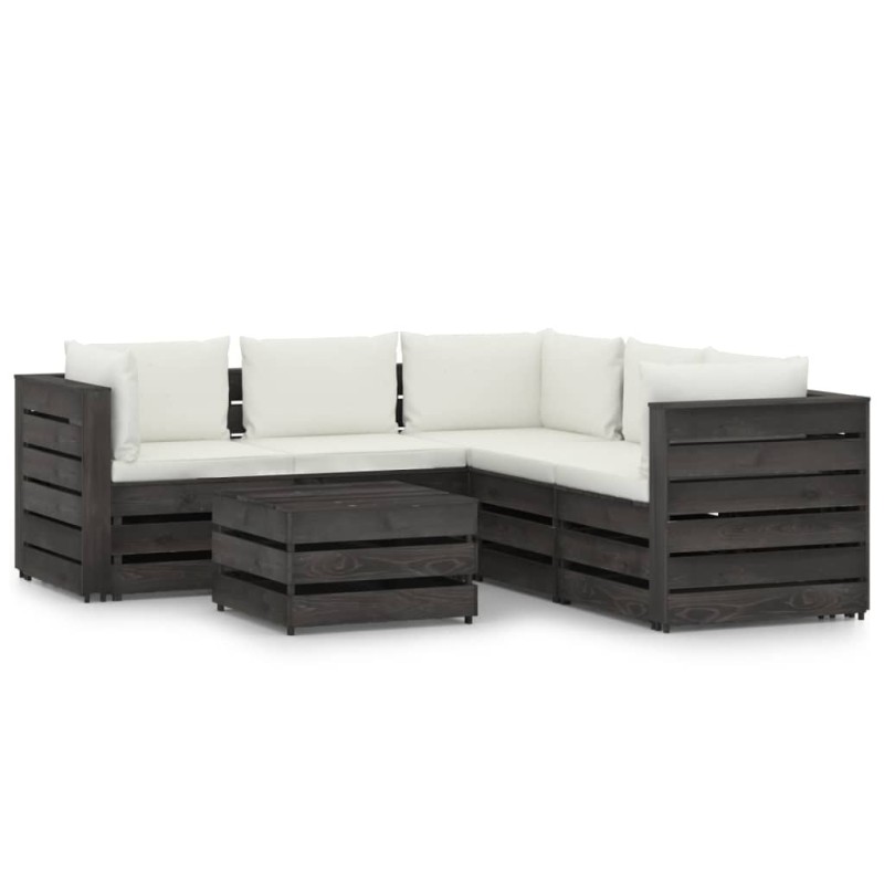 vidaXL Muebles de jardín 6 piezas con cojines madera impregnada gris vidaXL Muebles de jardín 6 piezas con cojines madera impregnada gris