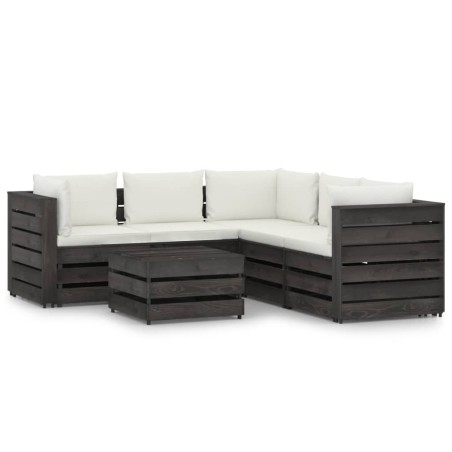 vidaXL Muebles de jardín 6 piezas con cojines madera impregnada gris