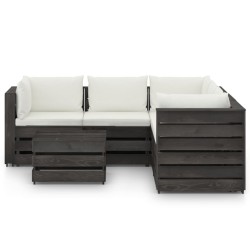 vidaXL Muebles de jardín 6 piezas con cojines madera impregnada gris
