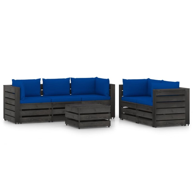 vidaXL Muebles de jardín 6 piezas con cojines madera impregnada gris vidaXL Muebles de jardín 6 piezas con cojines madera impregnada gris